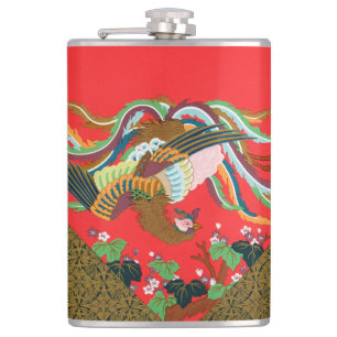 Petaca Arte vintage del pájaro fénix rojo japonés G.A. Au