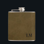 Petaca Aspecto de Cuero Rústico Deteriorado Monograma de<br><div class="desc">Este diseño de monograma rústico simple es clásico. Este frasco hace un gran regalo para tu ocasión especial.</div>