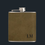 Petaca Aspecto de Cuero Rústico Deteriorado Monograma de<br><div class="desc">Este diseño de monograma rústico simple es clásico. Este frasco hace un gran regalo para tu ocasión especial.</div>