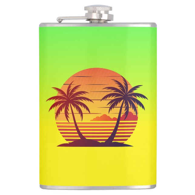 Petaca Atardecer con Vector de Palmeras (Anverso)