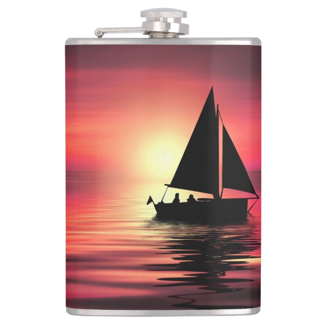 Petaca Atardecer, mar, velero (Anverso)