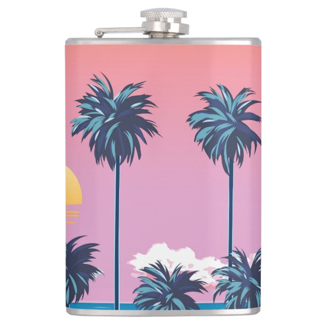 Petaca Atardecer tropical: Ilustracion de playa vintage (Anverso)
