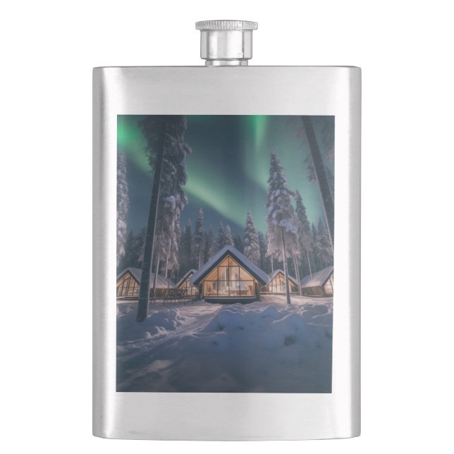 Petaca Aurora borealis sobre la cabaña de invierno (Anverso)