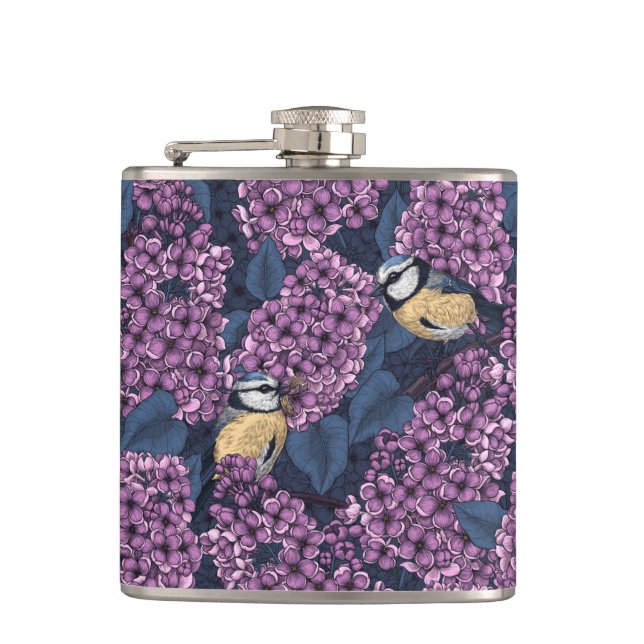 Petaca Aves en un jardín lila violeta (Anverso)