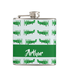 Petaca Aviones voladores verdes sobre azul