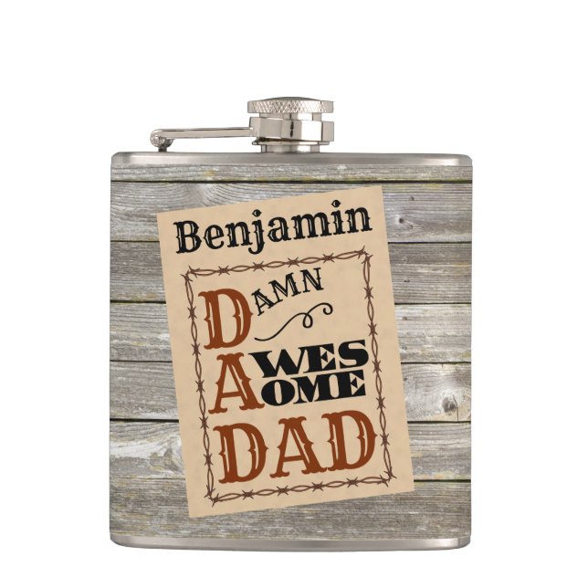 Petaca Awesome Dad Nombre personalizado con tema occident (Anverso)