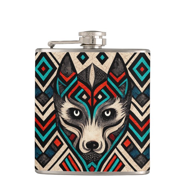 Petaca Aztec Wolf Face (Anverso)