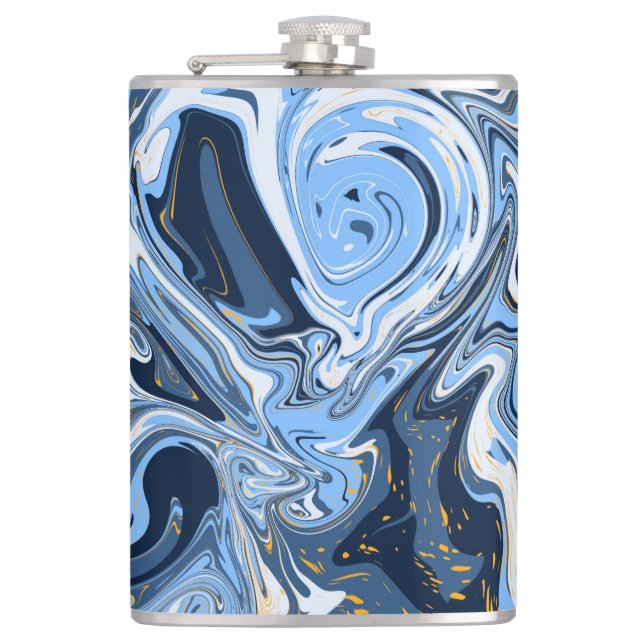 Petaca Azul, blanco y dorado Mueve arte fluido (Anverso)