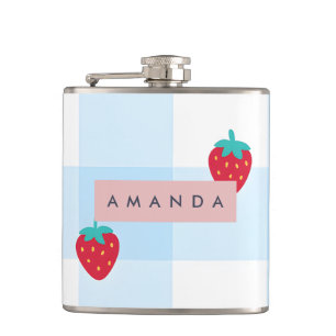 Petaca Azul de Gingham de Fresa Dulce Personalizado
