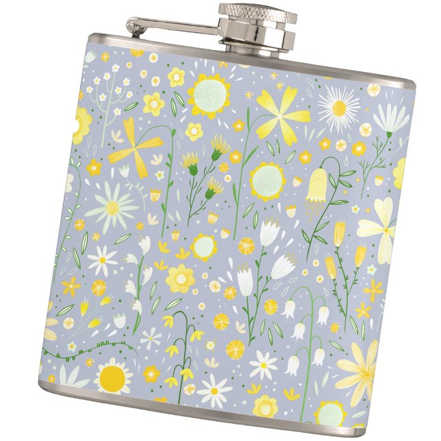 Petaca Azul floral de bonito (Floral pastel blue and yellow hip flask)