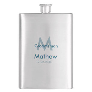 Petaca Azul marino groomsman letra nombre fecha masculino
