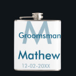 Petaca Azul marino groomsman nombre letra fecha masculino<br><div class="desc">diseño</div>