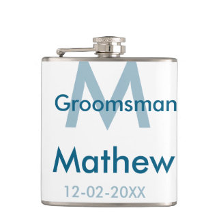 Petaca Azul marino groomsman nombre letra fecha masculino