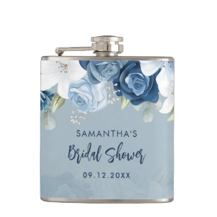 Petaca Azul Polvoriento Floral Boda Personalizada Regalo