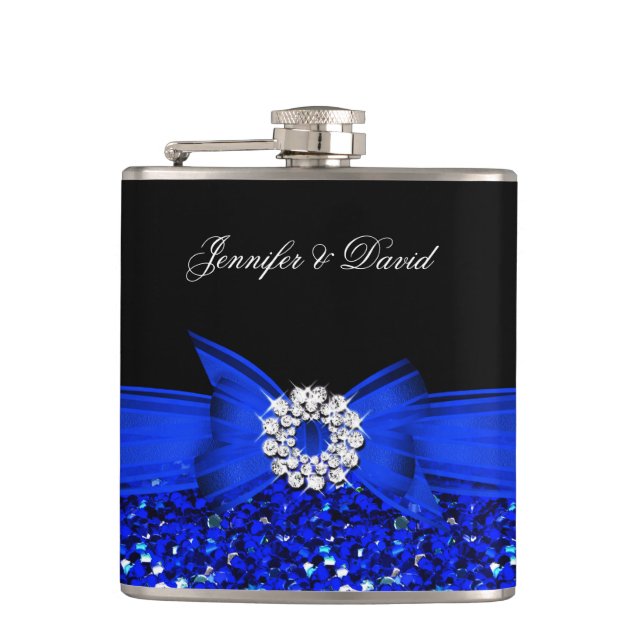 Petaca Azul Real Diamante Negro Bodas Compromiso (Anverso)