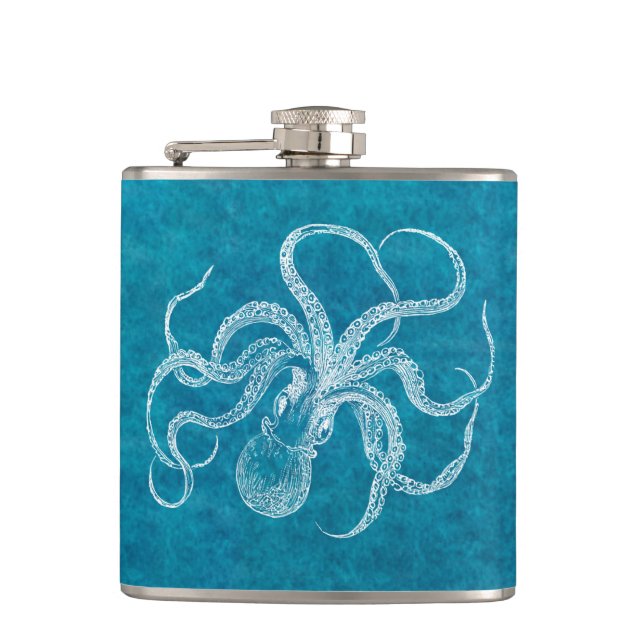 Petaca Azul verde azulado de la acuarela del pulpo de los (Anverso)