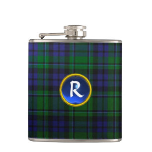 PETACA AZUL VERDE ESCOCIA TARTAN SAPPHIRE GEM MONOGRAM