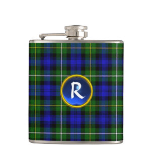 PETACA AZUL VERDE ESCOCIA TARTAN SAPPHIRE GEM MONOGRAM
