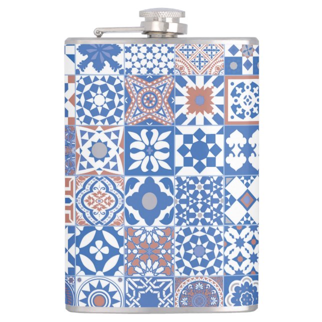 Petaca azulejo marroquí azul,marrón (Anverso)