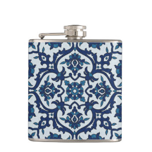 Petaca Azulejos portugueses azules Patrón de mosaico flor