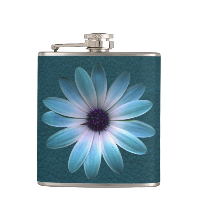 Petaca Azure Daisy en la impresión de cuero oscuro (Anverso)
