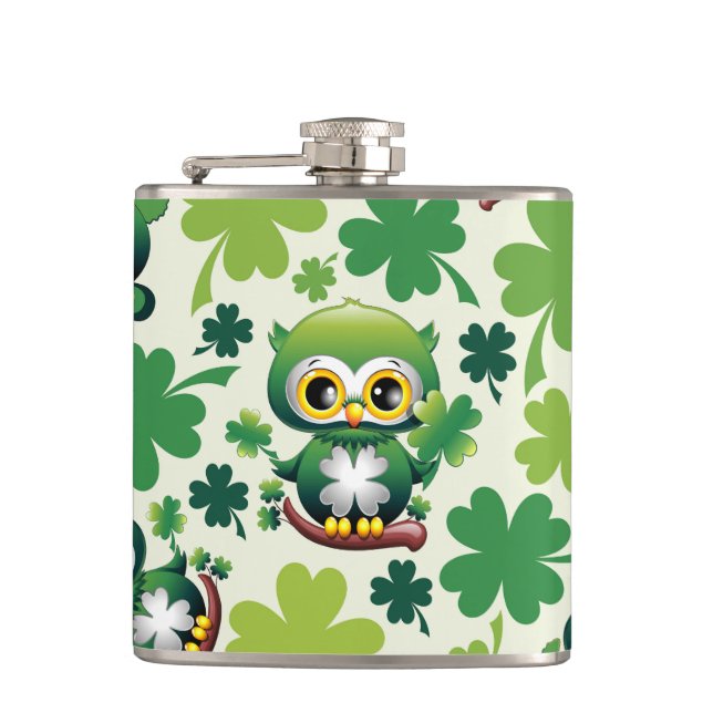 Petaca Baby Owl Cute St Patrick Cartoon (Anverso)