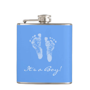Petaca Baby Shower lindo sus huellas de un bebé azul del