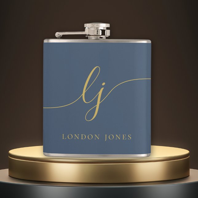 Petaca Bachelorette de oro azul de la marina personalizad (Subido por el creador)