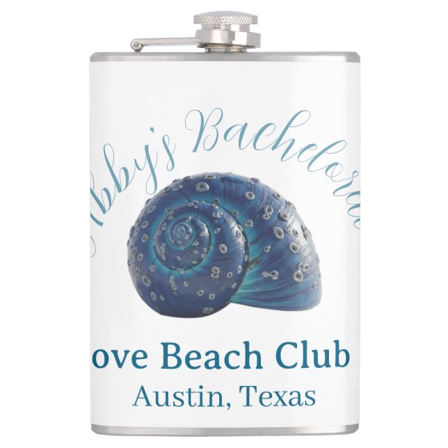Petaca Bachelorette party beach club blue sea shell name  (Anverso)