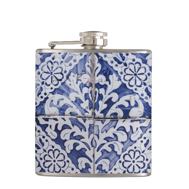 Petaca Baldosas portuguesas - Azulejo Floral azul y blanc (Anverso)