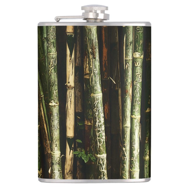 Petaca Bambú verde con grabados tailandeses (Anverso)