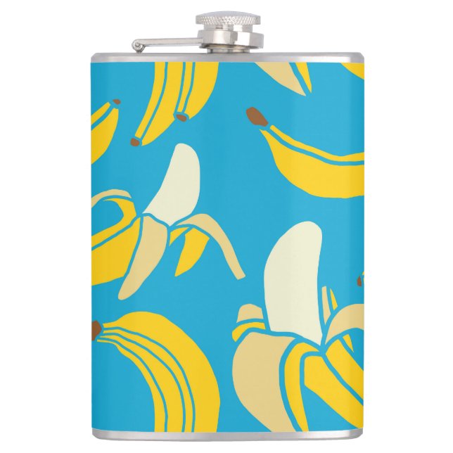 Petaca Bananas amarillas, patrón de fondo azul (Anverso)