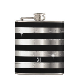 Petaca Banda Metalizado y negra plateada | Monograma de D