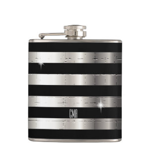 Petaca Banda Metalizado y negra plateada Monograma de D