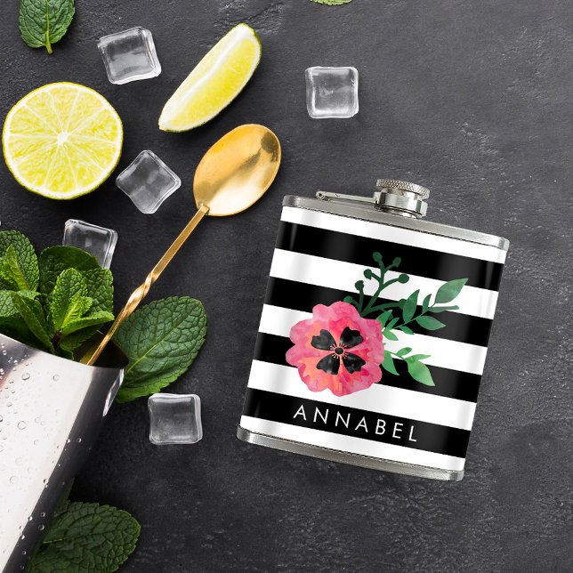 Petaca Banda negra y máscara floral rosa personalizada (Subido por el creador)