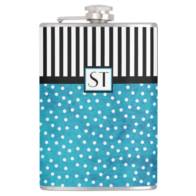 Petaca Bandas negras de punto de polka azul monograma