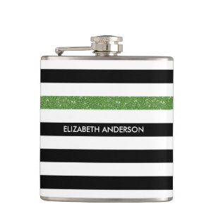 Petaca Bandas negras modernas FAUX Green Glitz y Name