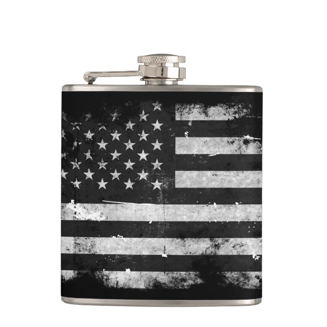 Petaca Bandera americana del Grunge blanco y negro (Anverso)