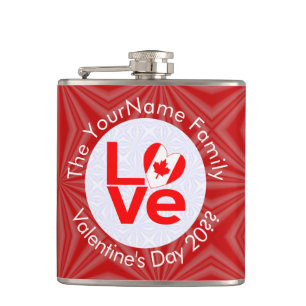 Petaca Bandera canadiense letras rojas LOVE Personalizado