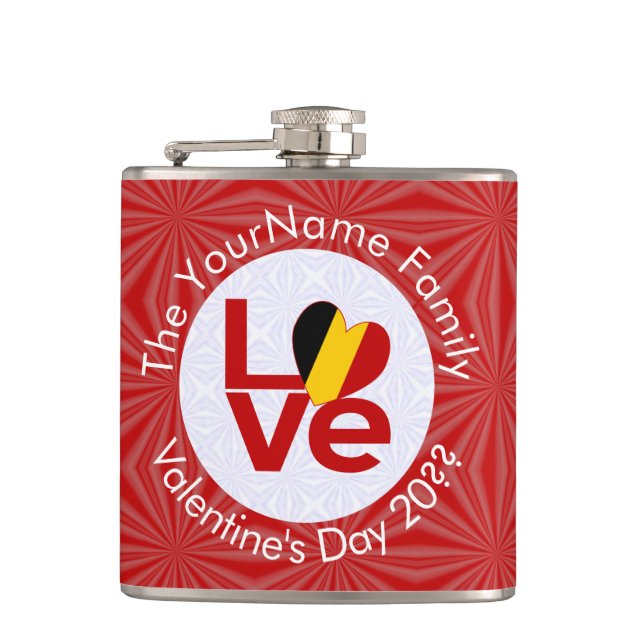 Petaca Bandera de AMOR roja de Bélgica personalizada (Anverso)