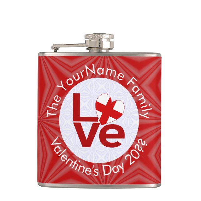 Petaca Bandera de AMOR roja inglesa personalizada (Anverso)