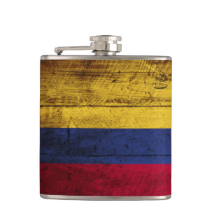 Petaca Bandera de Colombia en grano de madera viejo