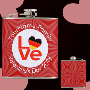 Petaca Bandera de corazón ROJO alemán personalizada LOVE 