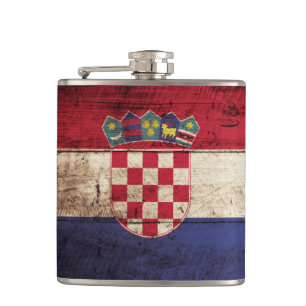Petaca Bandera de Croacia en grano de madera viejo