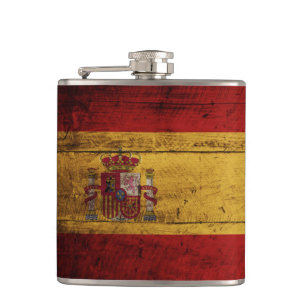 Petaca Bandera de España en grano de madera viejo