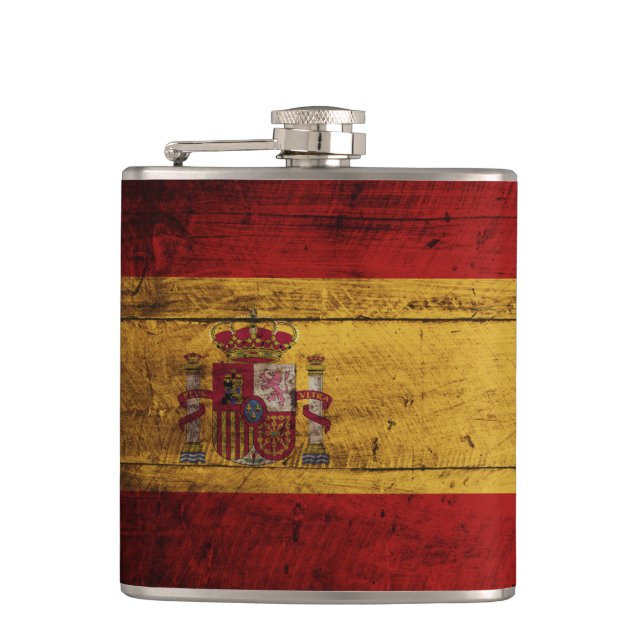 Petaca Bandera de España en grano de madera viejo (Anverso)