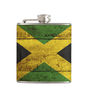 Petaca Bandera de Jamaica en grano de madera viejo