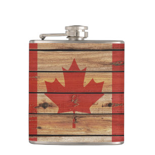 Petaca Bandera de madera rústica de Canadá