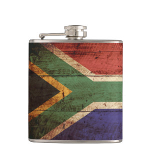 Petaca Bandera de Suráfrica en grano de madera viejo