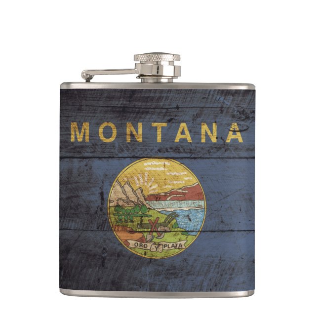 Petaca Bandera del estado de Montana en grano de madera (Anverso)